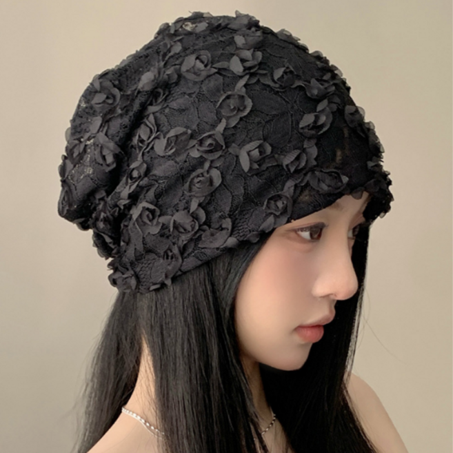 이엠 h34 플라워 레이스 두건 여름 비니