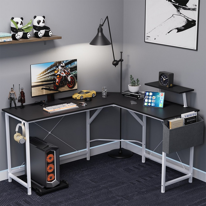월로덴 L형 컴퓨터 책상 게이밍 책상 코너형 책상, 블랙화이트