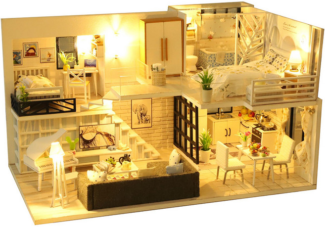 꼬미딜 DIY 미니어처하우스 대형38.모던 게스트하우스+케이스, 1개