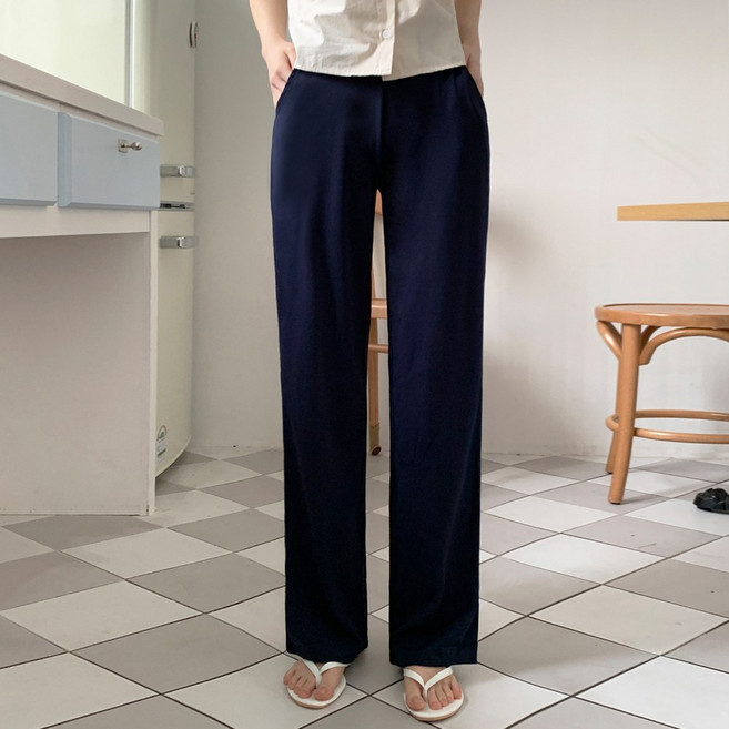 잇진 여성용 시원한 쿨링 스판 롱일자핏 밴딩 슬랙스