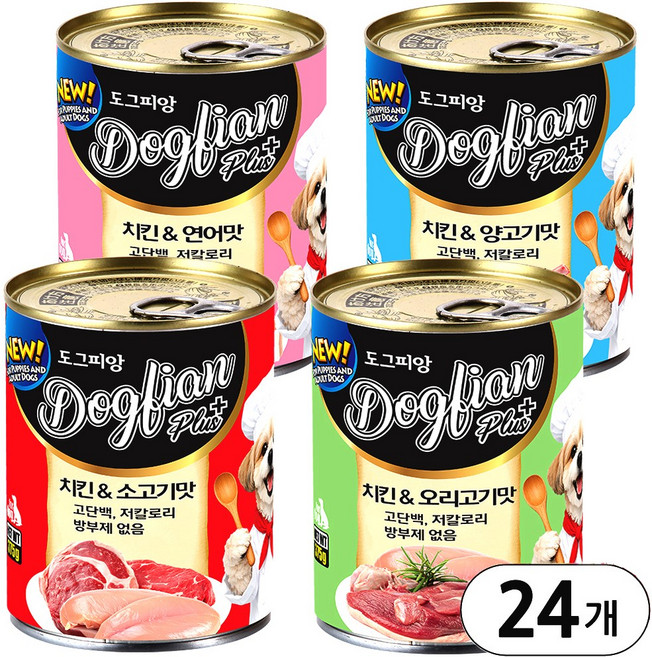 도그피앙 플러스 대용량 강아지캔, 24개, 375g, 혼합맛