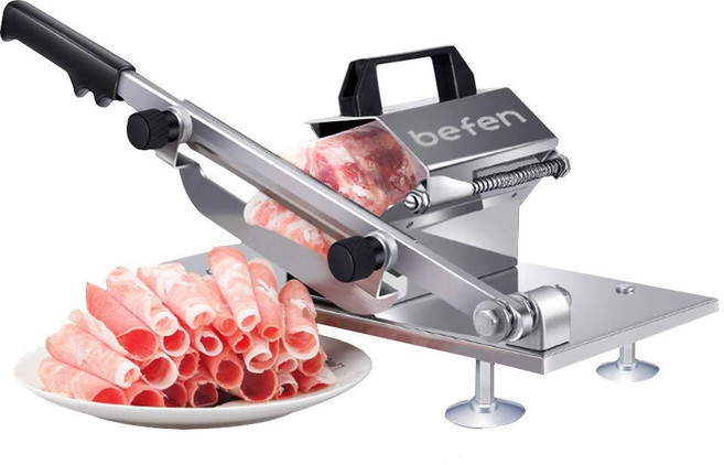 수동 냉동 고기 슬라이서 befen 업그레이드 스테인리스 스틸 고기 커터 쇠고기 양고기 롤 전골 KBBQ 푸드 슬라이서 슬라이싱 머신 가정 요리 냄비 샤브샤브 BBQ, 1개