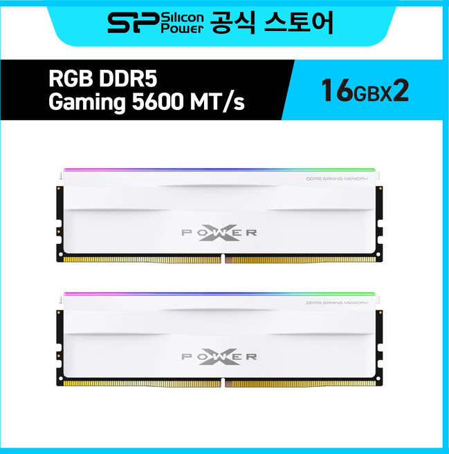 실리콘파워 Silicon Power RGB DDR5-5600 16GB*2 CL40 PC5-44800 데스크탑 메모리 램, 화이트, 2개