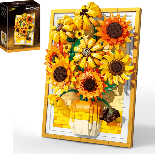 Wakku 보태니컬 해바라기 액자 꽃블럭 레고호환블록 크리스마스선물 Pcs1011, 1개