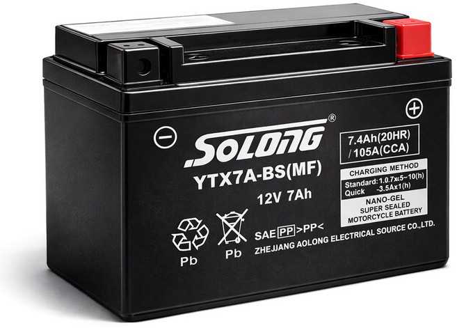 소롱 오토바이 MF 무보수 배터리 밧데리 YTX7A-BS 12V 7AH 비버125 VF100 시티플러스 시티베스트 UCR125 DD110 어드레스125 피들3 VD125 와이드에보, 1개, 본품