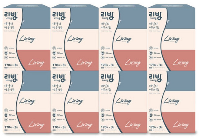 삼정펄프 리빙 데일리 미용티슈 170매 3개 x 8팩 총 24각 1박스 각티슈, 24개