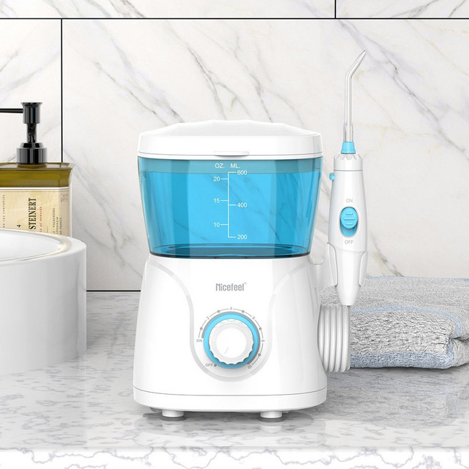 600ml 휴대용 구강세정기 10단계 압력조절 & 7종 팁 펄스식 치실기, white- FC166