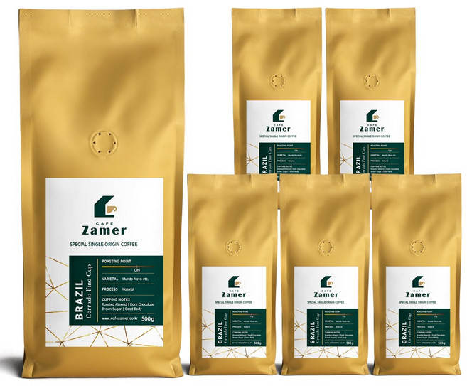 카페자메르 브라질 세라도 싱글오리진 원두 커피, 홀빈(분쇄안함), 500g, 6개