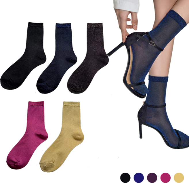 심플리비 포인트 글리터 삭스 시스루 중목 양말 5켤레