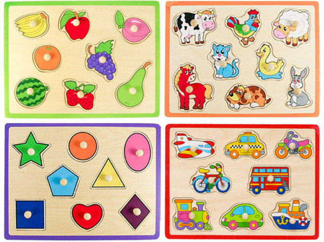 비가 꼭지퍼즐 교통 동물 도형 과일 4종 택1 원목퍼즐, 1개