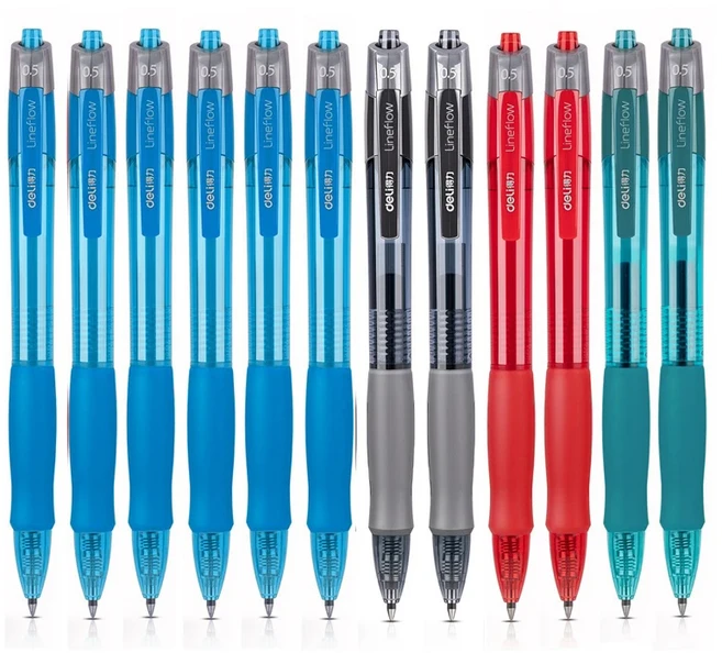 델리 볼펜 개폐식 젤 펜 블랙 블루 잉크 0.5mm 볼포인트 교체 리필 사무실 학교 용품 문구 12 개 세트, 08 12Pcs mix set D