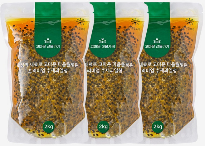 고마운선물가게 패션후르츠청 2kg 수제청 과일청 카페 납품 대용량, 3개입, 1개