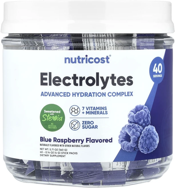 효과가 좋은 Nutricost 전해질 고급 수분 복합체 블루 라즈베리 스틱팩 40개 개당 4g(0.14oz) 최저가격, Nutricost전해질고급수분복합체블루라즈베리스틱팩40 - 쿠팡