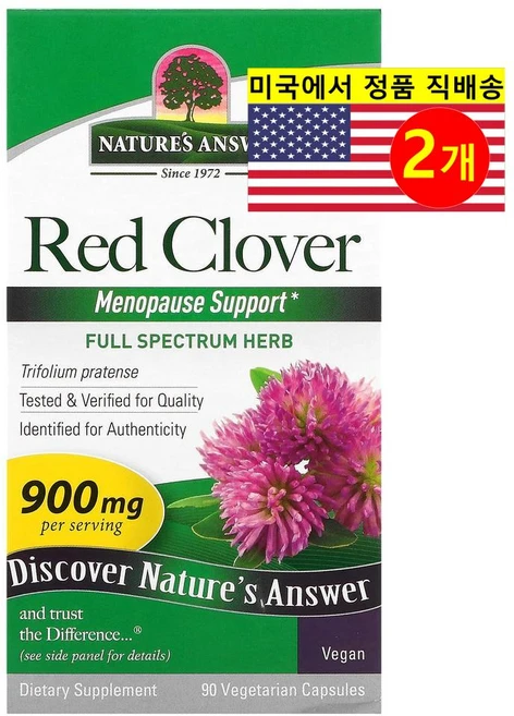 Nature's Answer 붉은 토끼풀 추출 450mg Red Clover Blossom, 2개, 90정 - 쿠팡