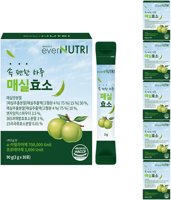 에버뉴트리 속편한 하루 매실효소 소화 발효 효소 30포, 6개, 90g