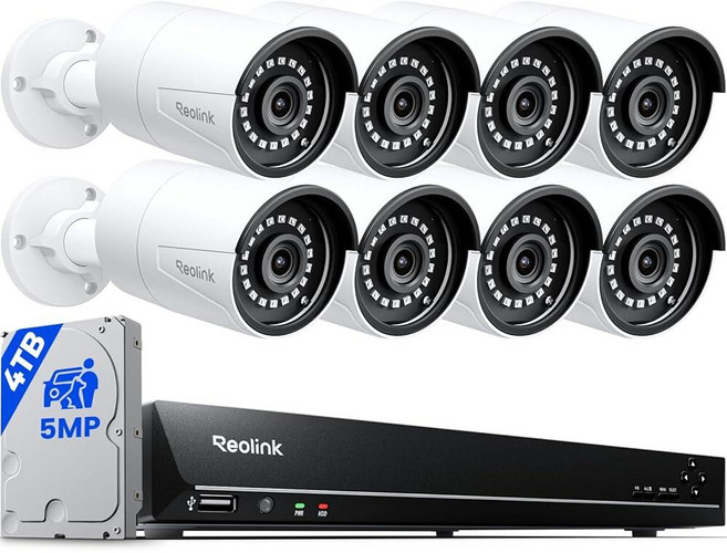 REOLINK 16CH 5MP 홈 보안 카메라 시스템 스마트 감지 기능이 있는 유선 실외 PoE IP 8개 24-7 녹화용 4TB HDD가 8MP NVR 높은 비트 전송률, REOLINK 16CH 5MP 홈 보안 카메라 시스템,