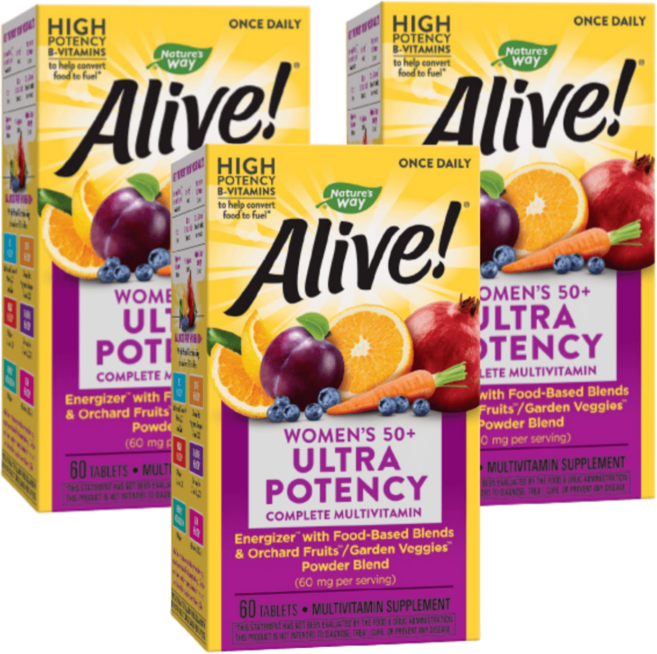 Natures Way 얼라이브 우먼스 50+ 울트라 포텐시 컴플리트 멀티비타민 60 타블렛 3SET, 3개, 60정