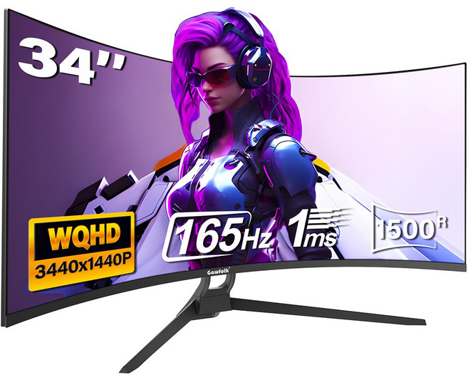 34인치 울트라와이드 커브드 게이밍 모니터 165Hz UWQHD 4k 27인치 모니터 200Hz FHD 커브드 컴퓨터 화면 Gawfolk 할인중, 88cm, 34inch 4k 165Hz 높이 조절 불가