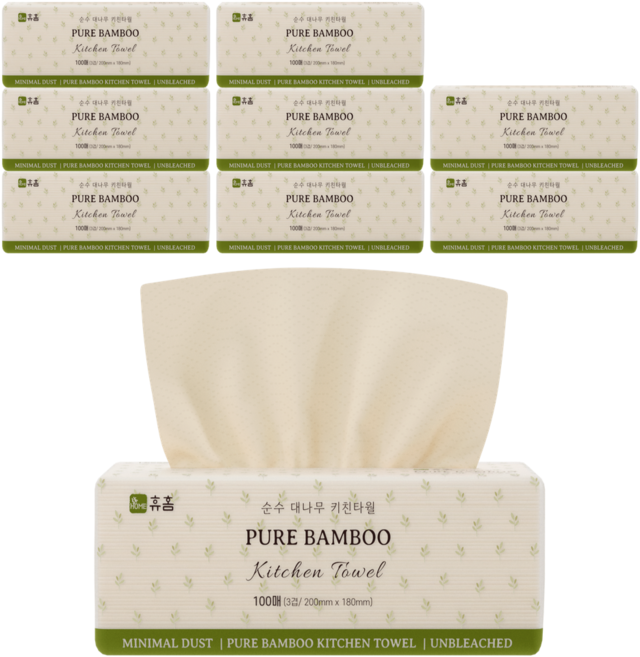 휴홈 무표백 순수 대나무 키친타월, 9개, 100매