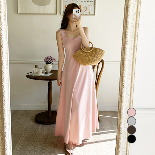 라운지무드 엘라 나시 하트넥 플레어 맥시 롱 원피스 여성원피스