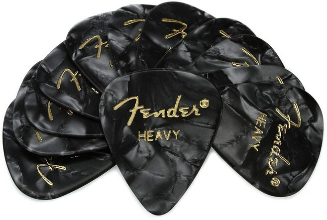 Fender 프리미엄 셀룰로이드 기타 피크 351 모양 블랙 모토 헤비 12팩