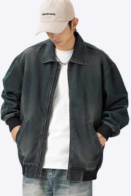 바르가 남녀공용 루즈핏 후드 집업 데님 워싱 셔츠형 카라 자켓