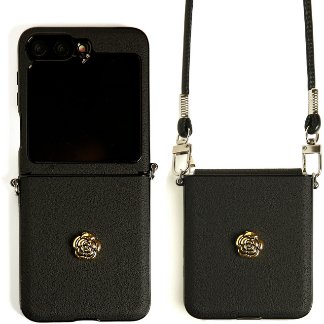 GRNM Z플립 플레르쥬 빈티지 카멜리아 스웨이드 지플립 폰케이스 (스트랩 2종 포함)