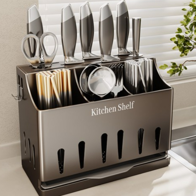 오웨테 주방 통풍 물빠짐 올인원 칼꽂이, 1개, 그레이