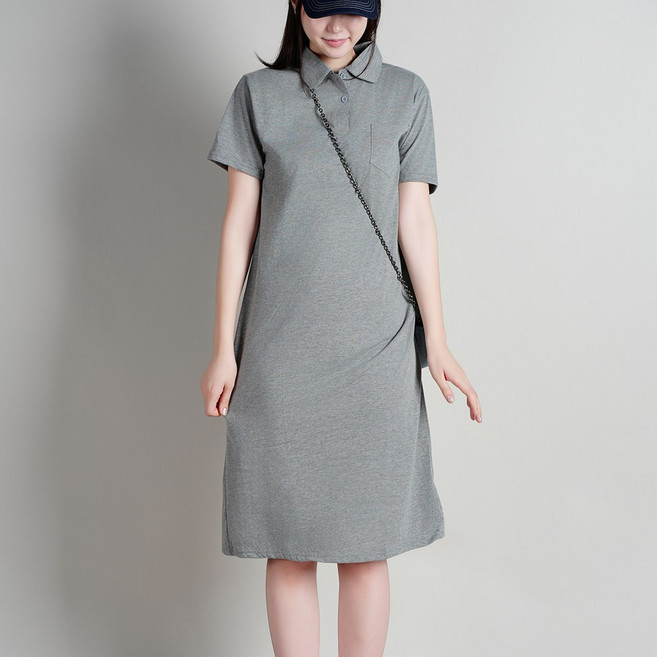 도도미아 여성용 루즈핏 여름 반팔 카라 원피스