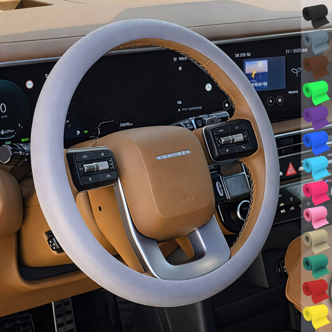 토이팝21 논슬립 차량용 핸들커버 실리콘 얇은 원형 D컷 15컬러, 그레이