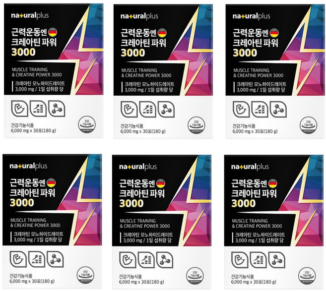 고강도 운동 & 근력 증진 크레아틴 파우더 30포 6개, 180g, 6세트