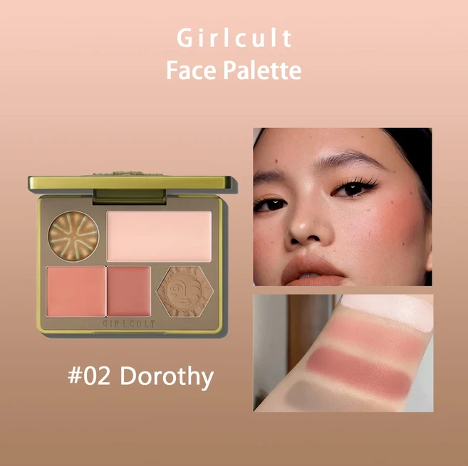걸컬트 페이스 팔레트(02 03) 부드러운 파우더 미세한 분쇄 최소한의 떨어짐 고발색 올인원 메이크업 초보