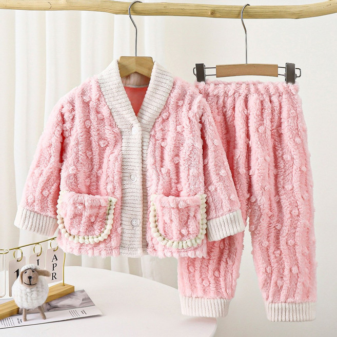 兒童睡衣秋冬款 親子裝 加絨法蘭絨女孩中大童男套裝 2024新款家居服