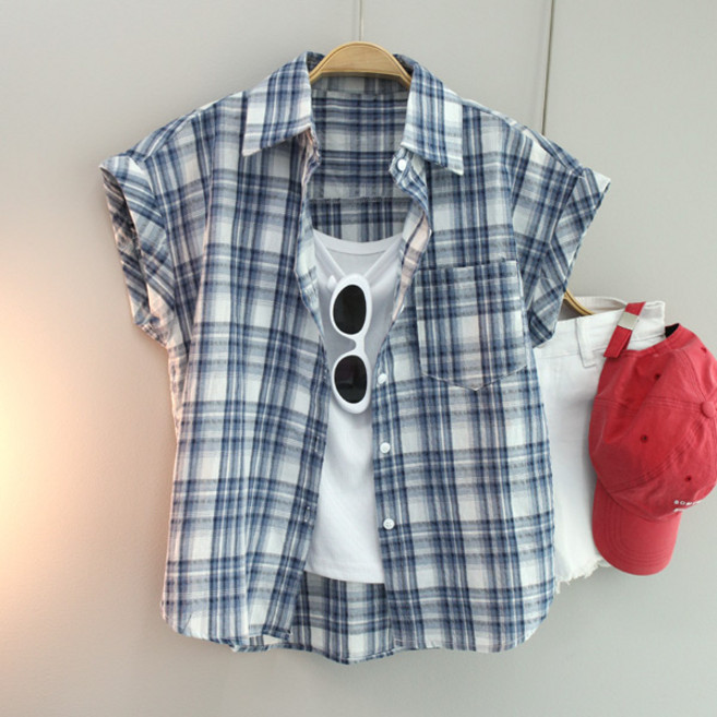 달콩 여름셔츠 반팔남방 루즈핏 리시브체크롤업반팔셔츠