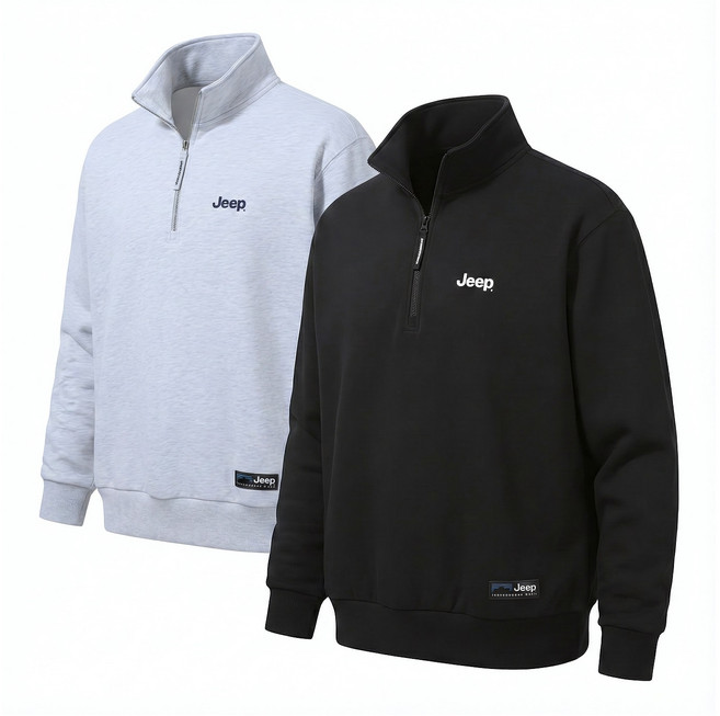 [국내매장판] 지프 JEEP M-LOGO 에센셜 하프집업 맨투맨 기본 쭈리 아메리칸 캐주얼 스타일 긴팔 반집업 티셔츠