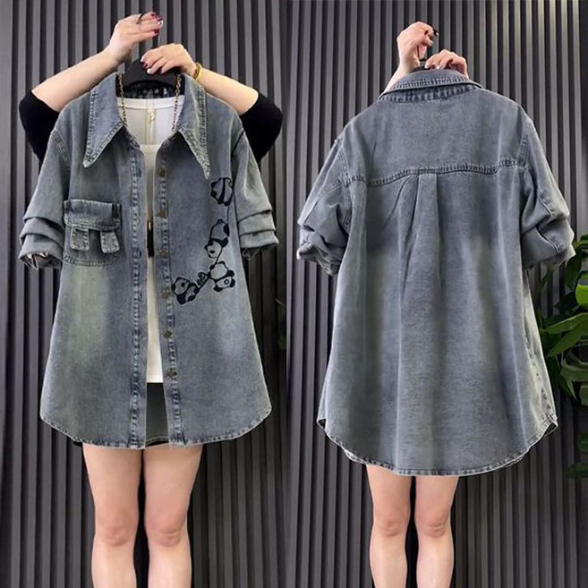 여성 빅사이즈 데님 셔츠자켓 봄여름 캐주얼 루즈핏 워싱 데님 아우터