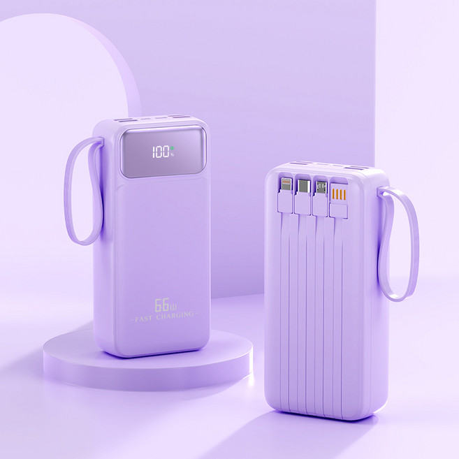 RYZO 대용량 보조배터리 50000mAh 66W 초고속충전 8단자 LED 잔량표시, 자주색