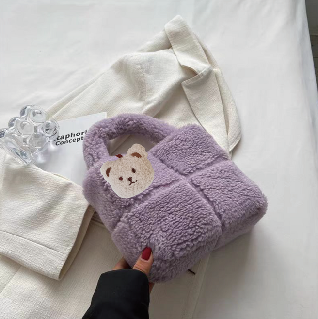 (곰돌이키링 포함) 리틀제제 미니 양털 에코퍼 토트백 겨울 가방 데일리백 선물