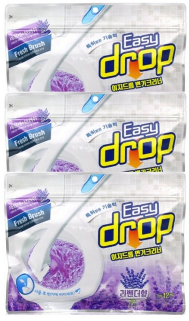 이지드롭 변기크리너 라벤더향 3팩(36회 청소분) 청소후 변기에 버리는 초간편 일회용 변기청소 세정제/욕실/유리청소/세면대 다용도, 3개
