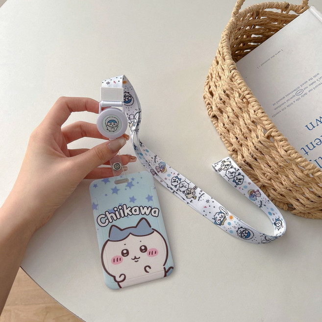 문구보따리 치이카와 먼작귀 릴홀더 카드목걸이 학생증케이스, 1개, 스타별 하치와레 (스카이블루)