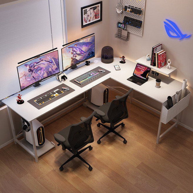월로덴 L형 컴퓨터 책상 게이밍 책상 코너형 책상, 탄소섬유화이트