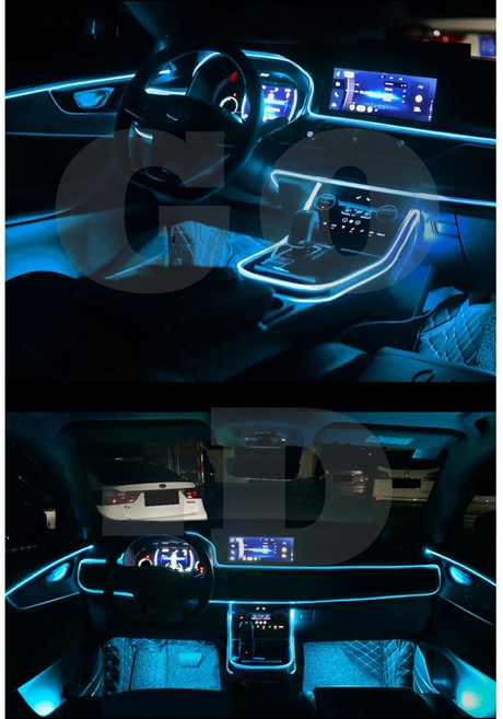 차량용 엠비언트 라이트 광섬유 무드등 신형 EL와이어 앰비언트 LED실내등 무소음, 아이스블루2M세트, 1개