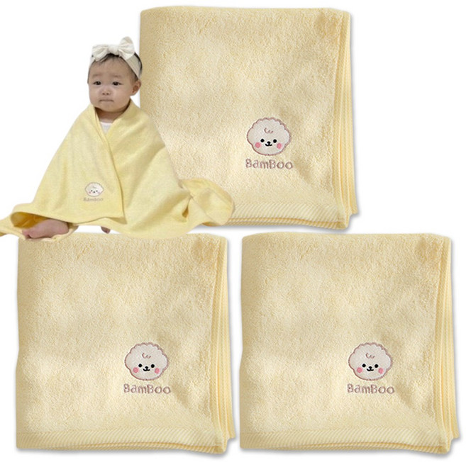 데일리맘 밤부 부드러운 아기목욕타올, 3개, 옐로우