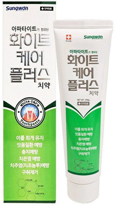 성원 화이트케어 플러스 치약 5개 미백 잇몸질환 충치예방, 200g