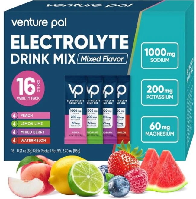 스포츠 운동 음료 믹스 파우더 Venture Pal 벤처 팔 고나트륨 무설탕 전해질 포켓 나트륨 칼륨 마그네슘이 함유된 수분 공급 제로 칼로리 비건 케토 팔레오 친화적 30개입, V0-다양한 소금, 6 온스 (16개 묶음) - 쿠팡