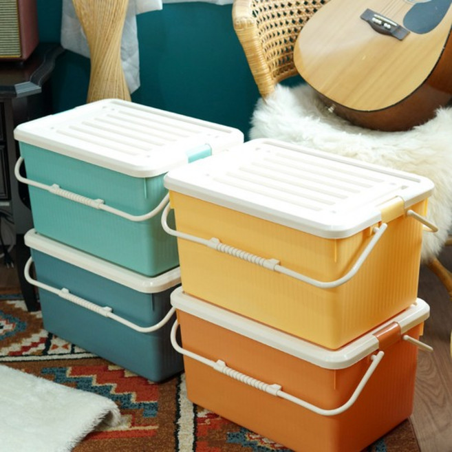 감성 리빙박스 1개 손잡이/뚜껑포함 팬트리 수납 정리함 캠핑박스