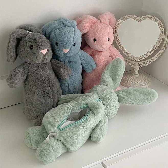 초등 토끼 인형 필통 파우치 중학생 유치원 귀여운 동물 봉제인형 선물, 1개, 블루