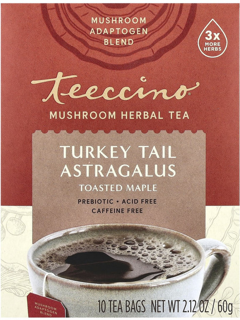 Teeccino 버섯 허브차 구름버섯차 황기 구운 메이플 카페인 무함유 티백 10개 60g(2.12oz), Teeccino버섯허브차구름버섯차황기구운메이플카페인무함, 1개