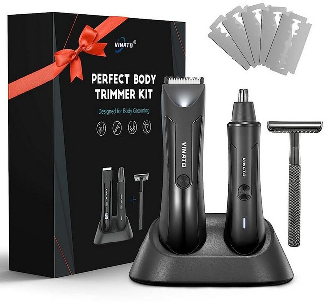 비나토 전동 트리머 공구 세트 - 바디 헤어 트리머 코 수염 면도기 기념일 생일 선물 남편 남자친구 아빠 선물 올인원 남성 그루밍 키트, Set Black
