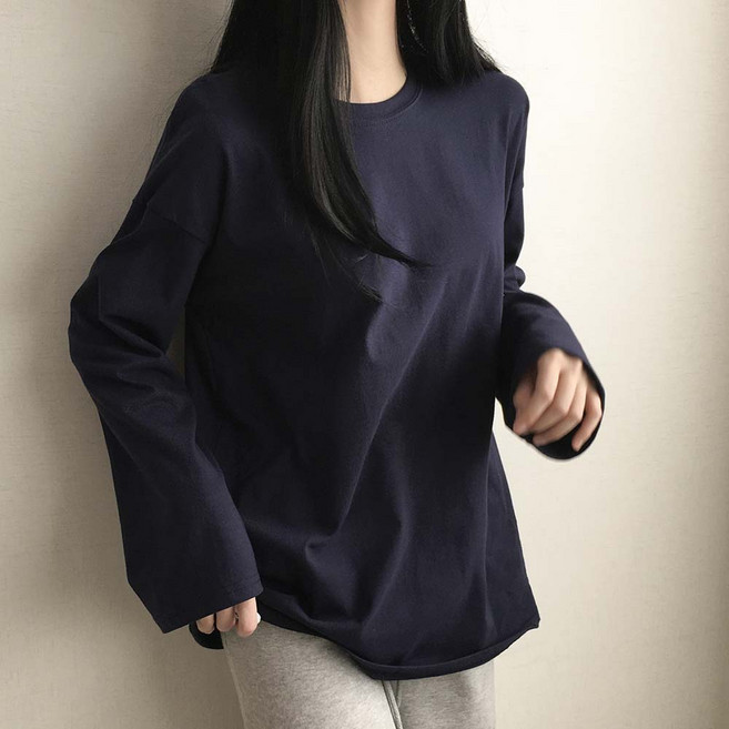 베이직 무지 라운드 오버핏 박스 긴팔티 6color